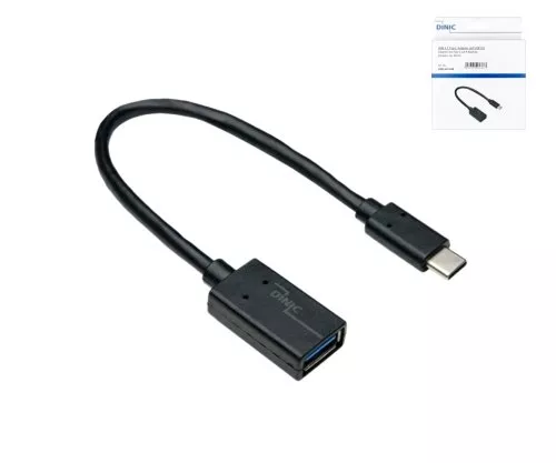 Adaptér USB-C typu C do zásuvky 3,0 A, s možnosťou OTG, čierny, 0,20 m, DINIC Box